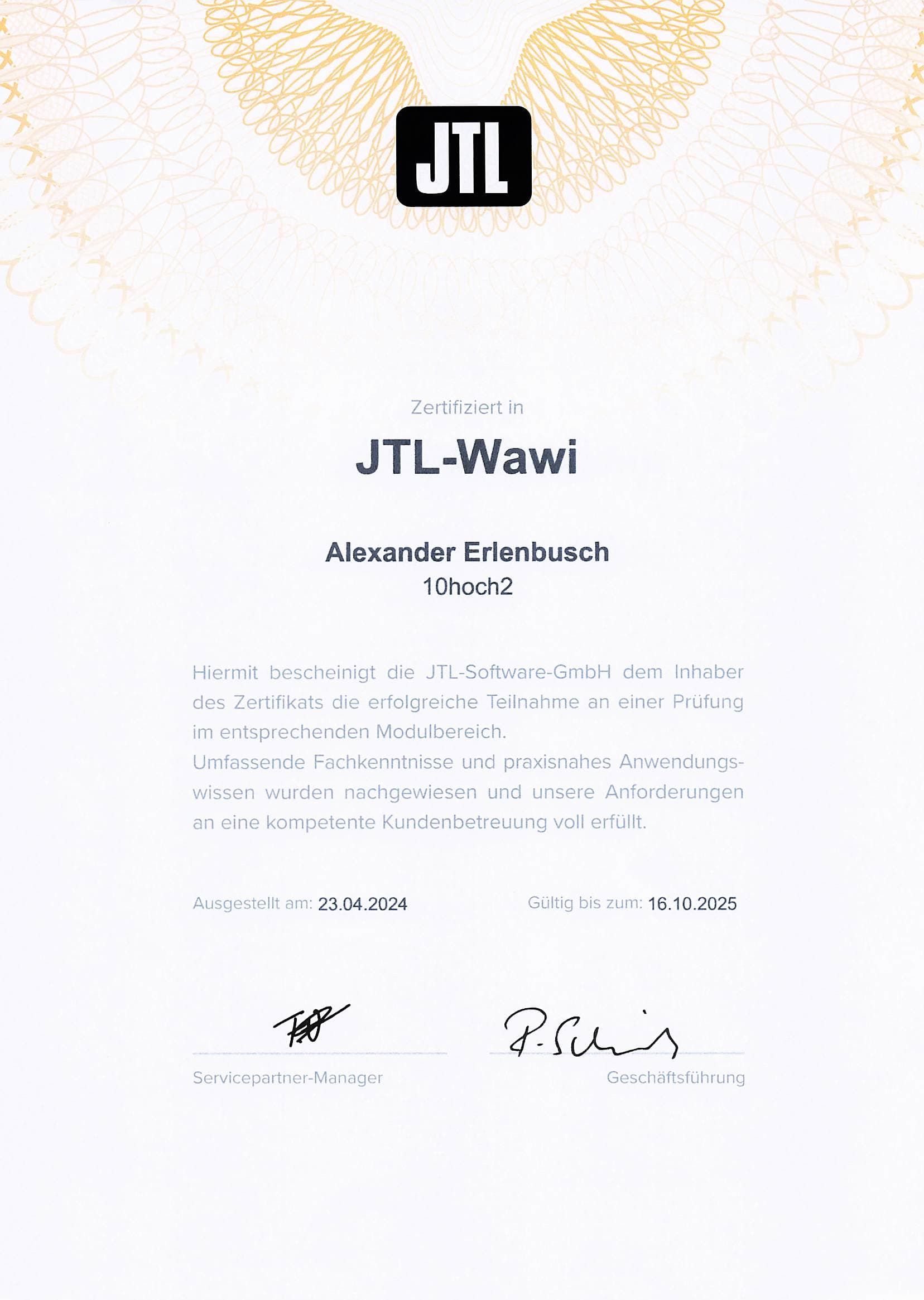JTL-Wawi Zertifikat